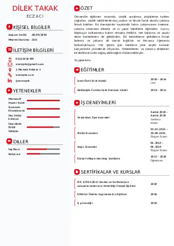 Eczacı CV Örnekleri cv indir